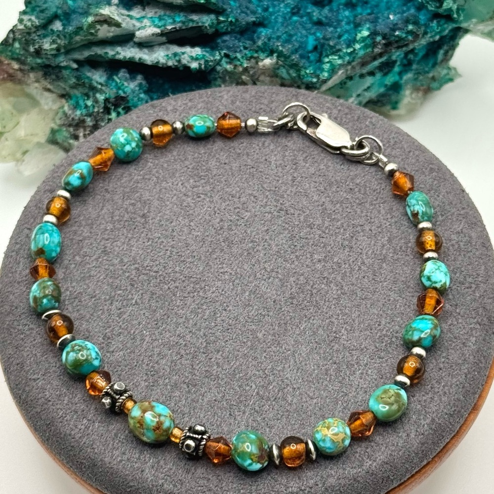 🩵REFINED Kingman Turquoise Glass Sterling Silver Bracelet🩵